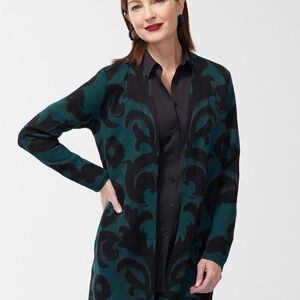 Chico’s Scroll Print Lurex Cardigan Sweater Size 2 - Large